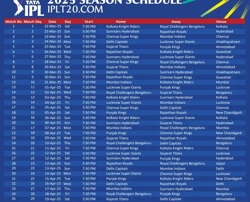 IPL 2025 Full Fixture Announced