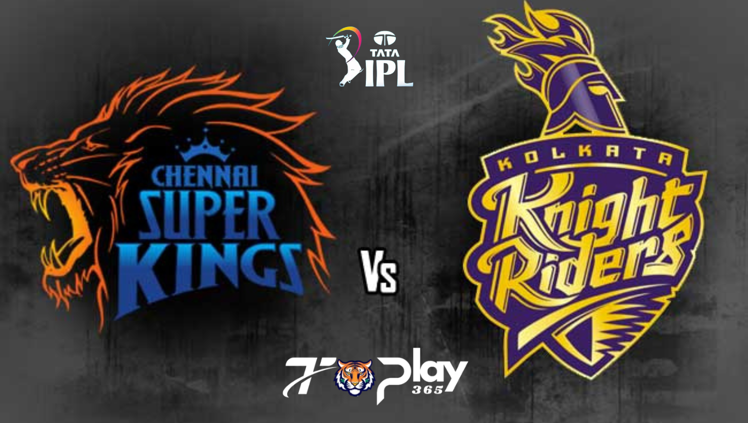CSK vs KKR IPL 2025 showdown featuring Chennai Super Kings and Kolkata Knight Riders logos with TigerPlay365 branding – perfect for Cricket exchange ID users.